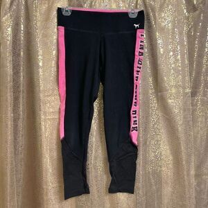 PINK Victorias Secret black hot pink mesh ankle leggings, S GUC